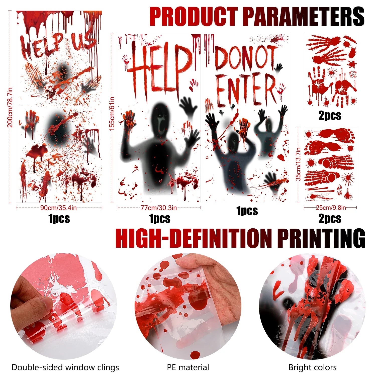 Halloween Window Clings for Spooky Halloween Window Decorations, Horror Window Stickers with Blood Handprint