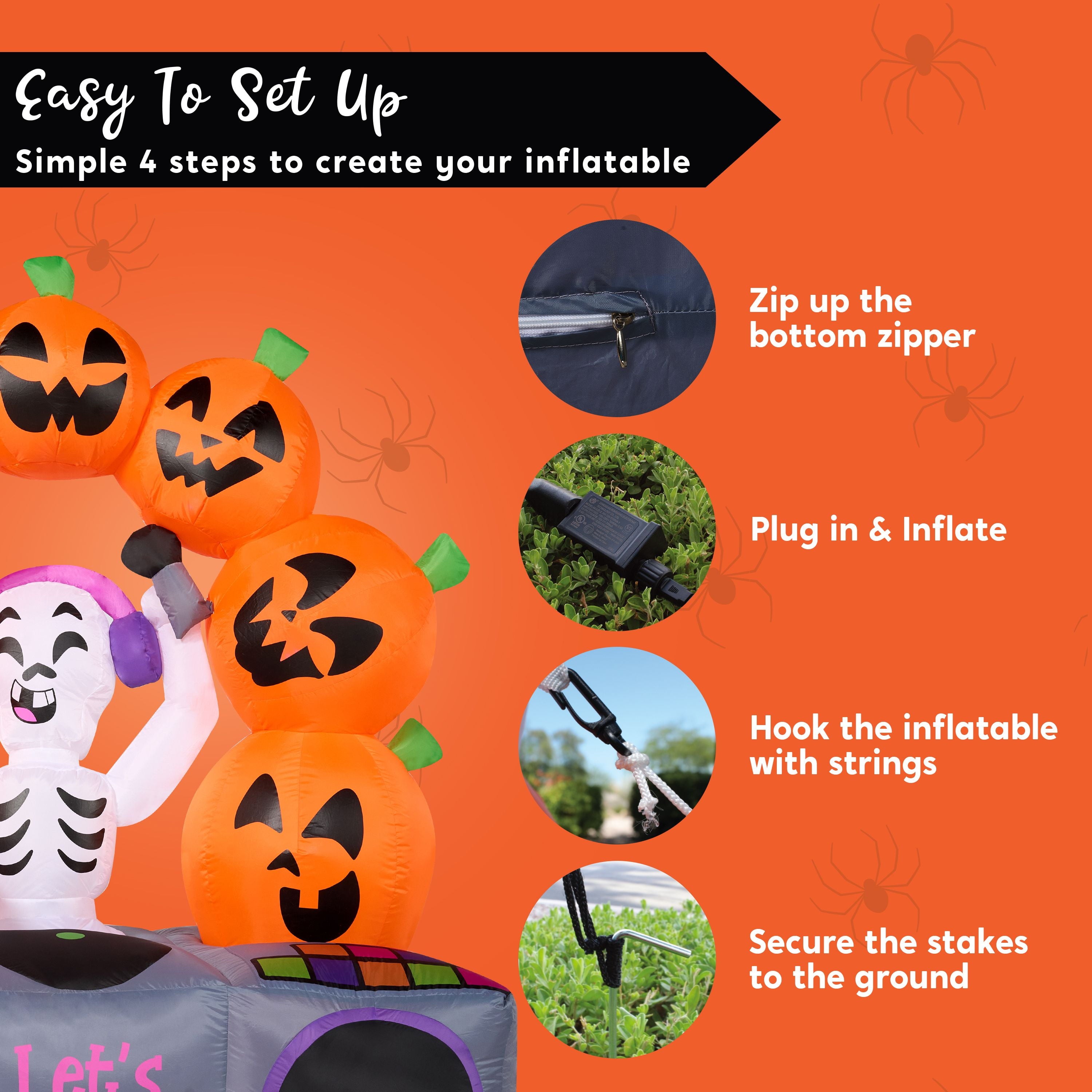6 FT Halloween Inflatable Pumpkin Skeleton with Colorful Leds and Music Decorations with Build-In Leds,Outdoor Halloween Ghost Decorations Blow up Yard Decorations