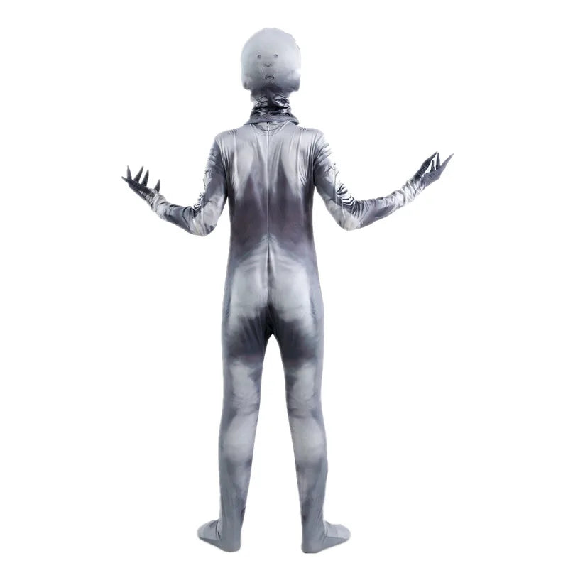 Halloween Ghost Skin Costume Grim Reaper Costume Scary Skeleton Tights Shadow Demon Bodysuit Costume for Kids Dress up Party