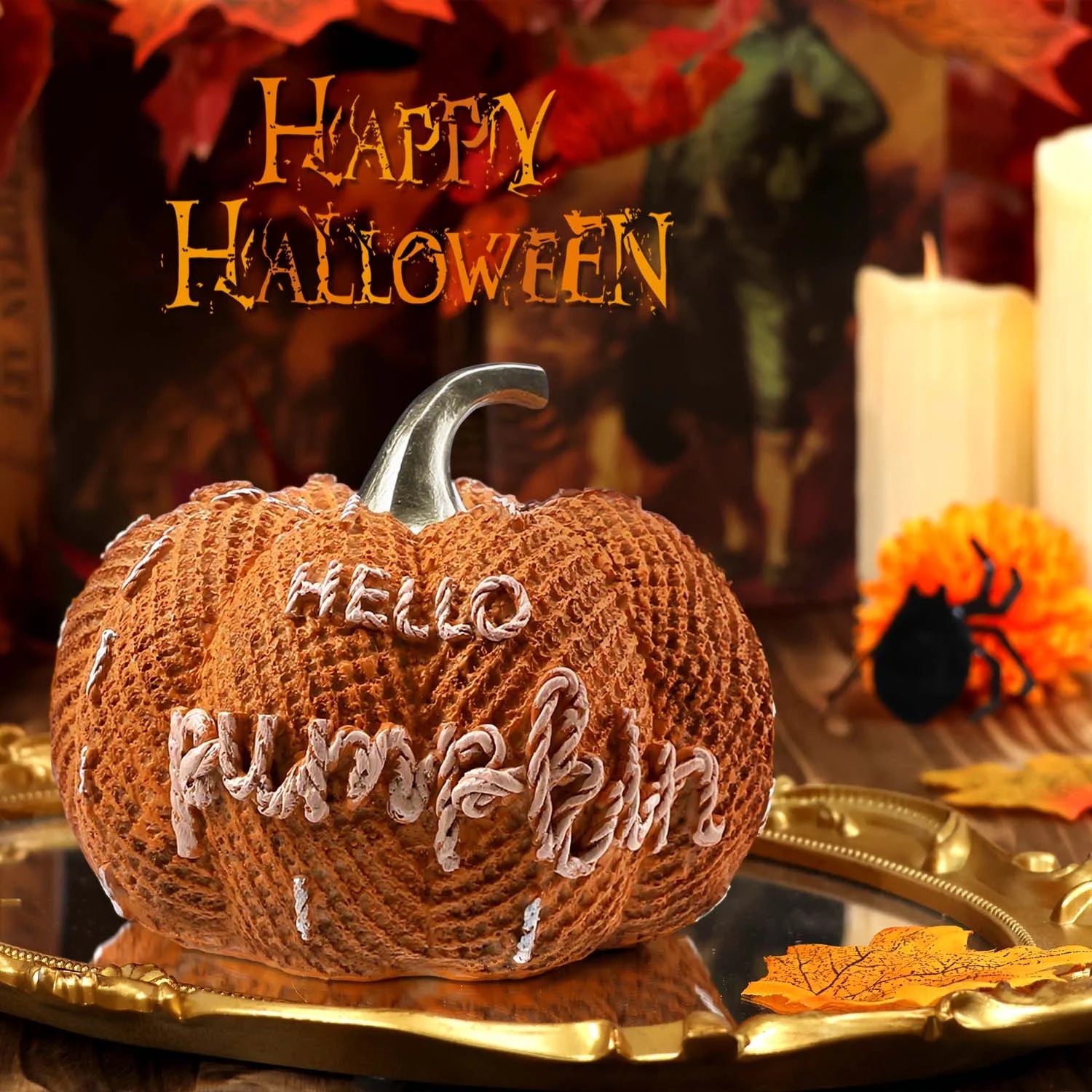 Halloween Pumpkin Decor for Halloween Decorations Indoor, Resin Pumpkin Decoration for Halloween Table Decor