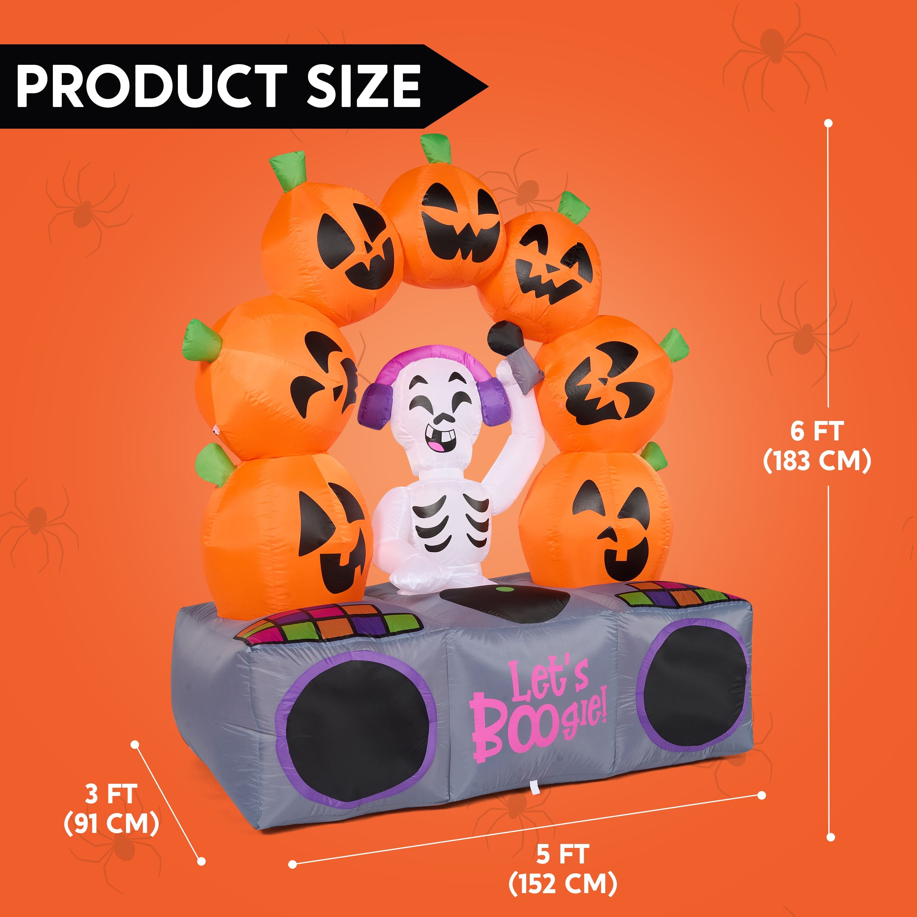 6 FT Halloween Inflatable Pumpkin Skeleton with Colorful Leds and Music Decorations with Build-In Leds,Outdoor Halloween Ghost Decorations Blow up Yard Decorations