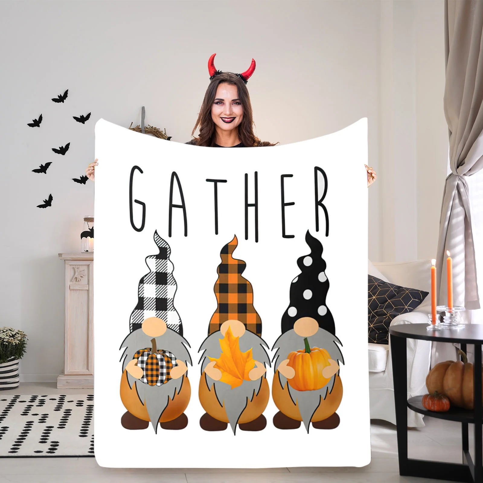 Halloween Blanket, Cute Halloween Spooky Black and White Throw Blanket, Lightweight Cozy Flannel Blanket, Fall Throw Blankets for Couch Sofa Bed Home Decorations, 59 X 79 Inch