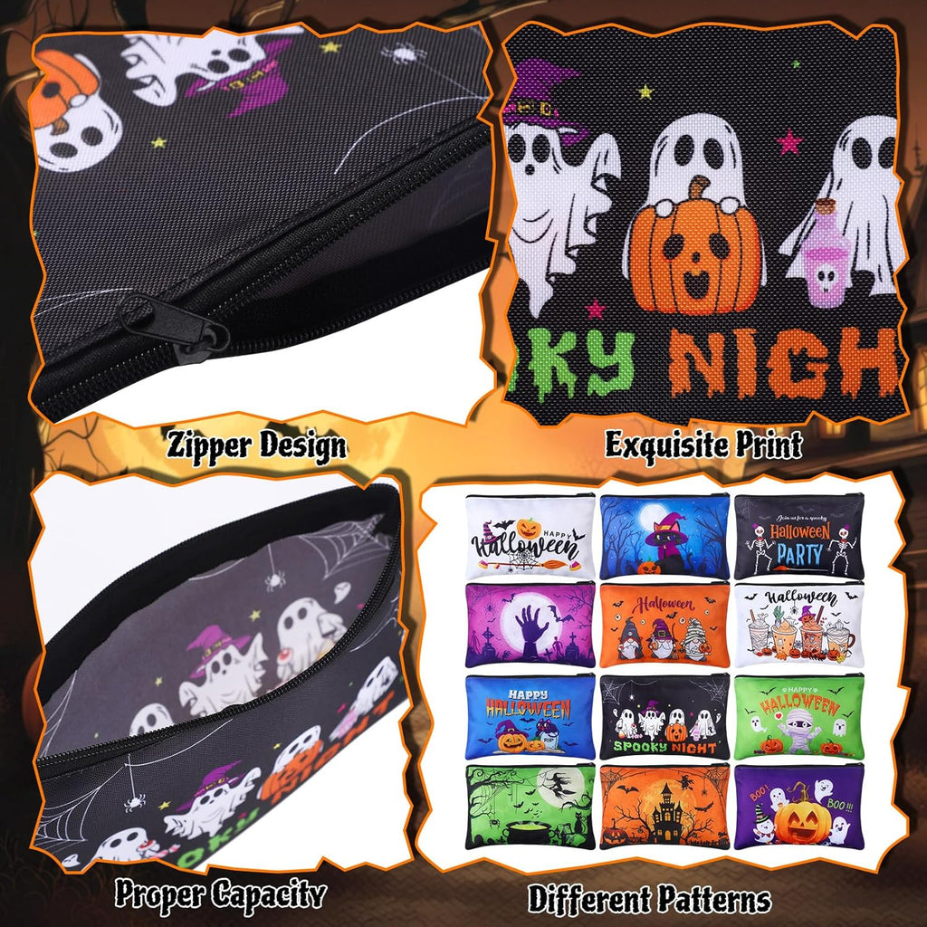 24 Pcs Cosmetic Bags Makeup Bags Bulk Cute Portable Pouches with Zipper Travel Toiletry Organizer Purse Women'S Gift Birthday Party Favors(Halloween)