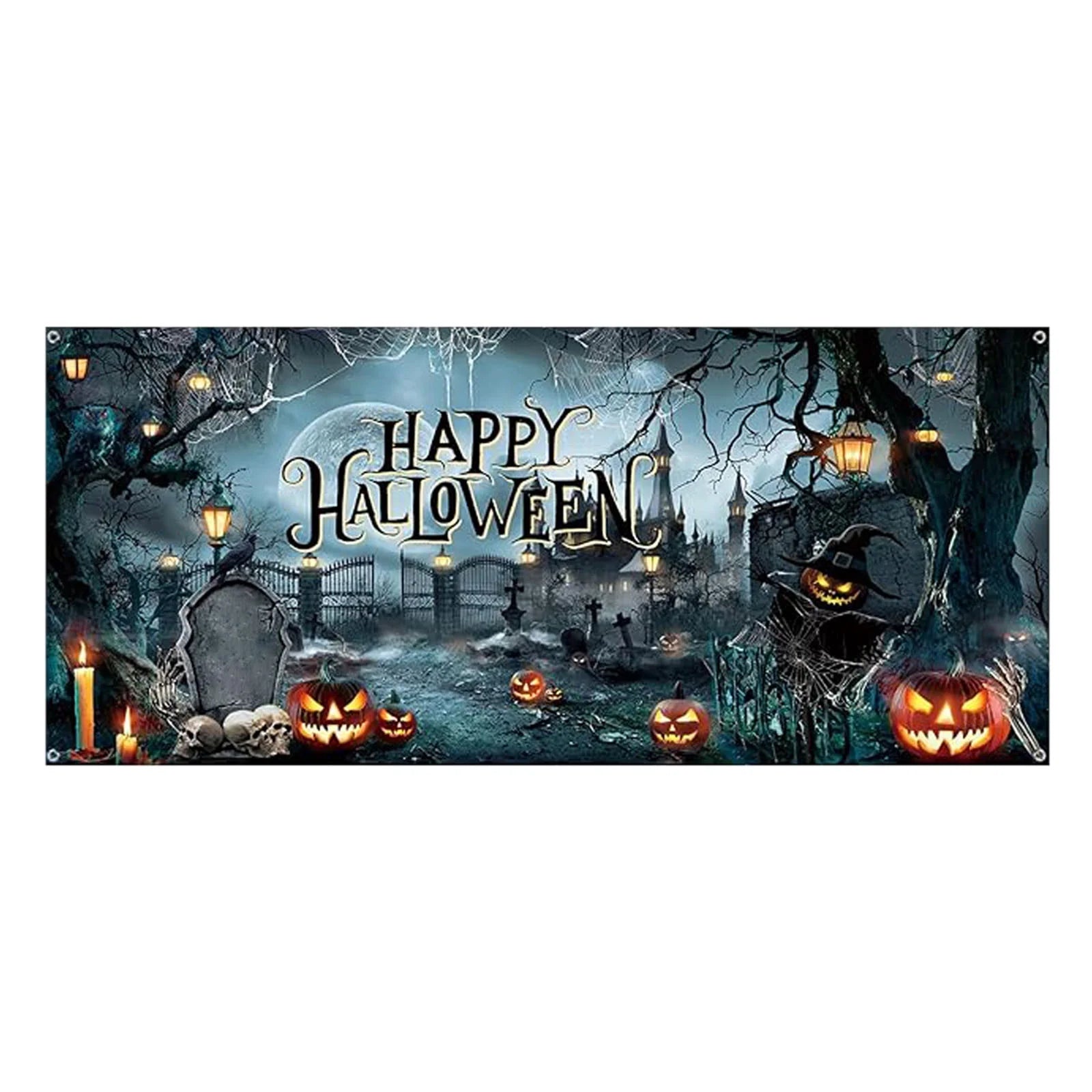 Happy Halloween Garage Door Cover Decorations, 6 X 16 Ft Large Horror Halloween Garage Door Banner Scary Halloween Murals Backdrop Outdoor Halloween Garage Door Cover for Halloween Decoration