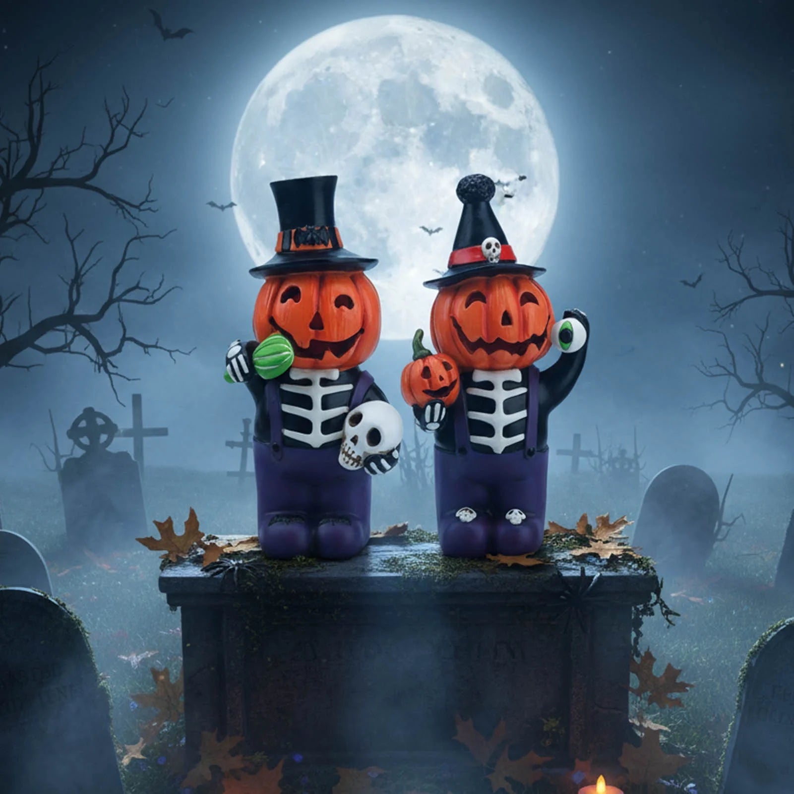 2 Pcs Light up Halloween Pumpkin Decorations, Tabletop Halloween Decor Indoor with Color Changing Lights, Halloween Gifts