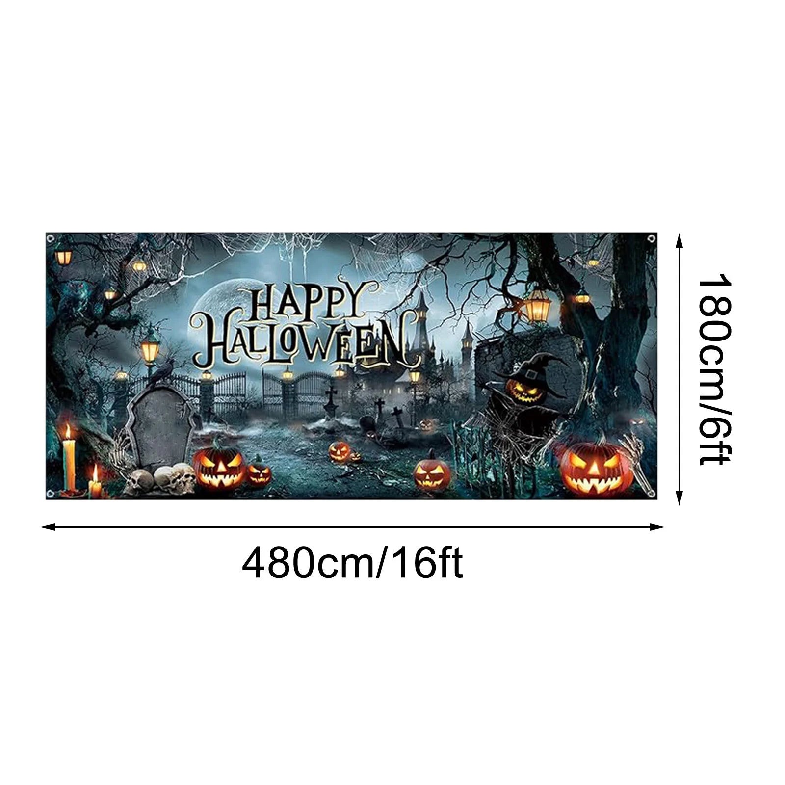 Happy Halloween Garage Door Cover Decorations, 6 X 16 Ft Large Horror Halloween Garage Door Banner Scary Halloween Murals Backdrop Outdoor Halloween Garage Door Cover for Halloween Decoration