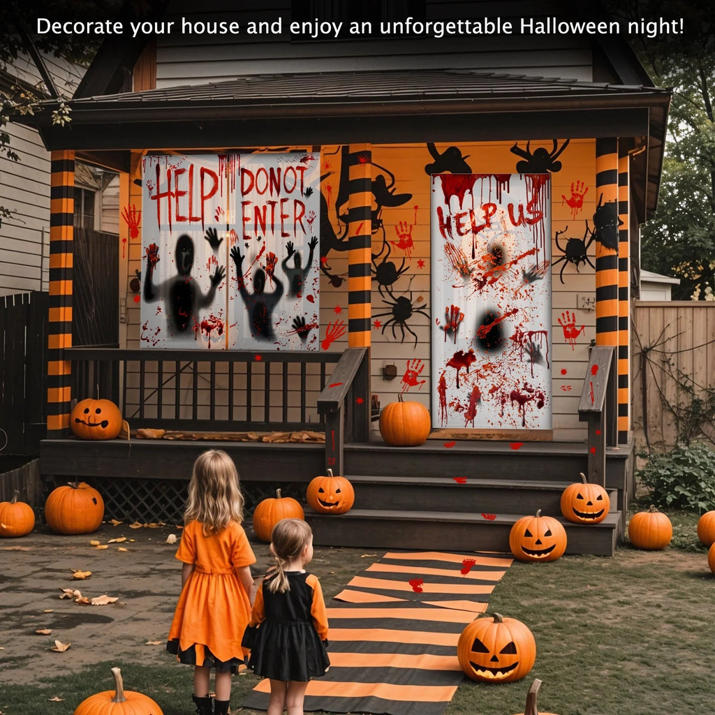 Halloween Window Clings for Spooky Halloween Window Decorations, Horror Window Stickers with Blood Handprint