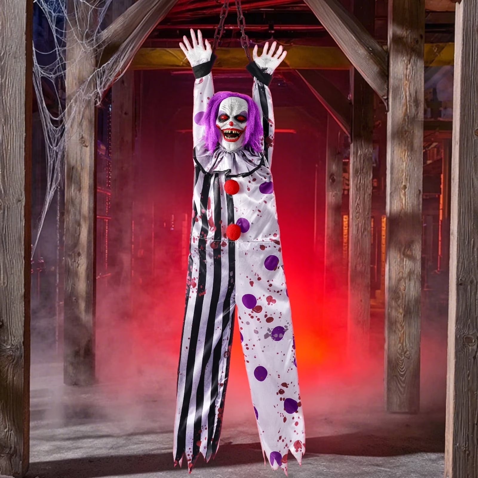 59In Halloween Animatronics, Hanging Halloween Clown Sound Sensor, Scary Halloween Decorations Outdoor, Haunted House Prop