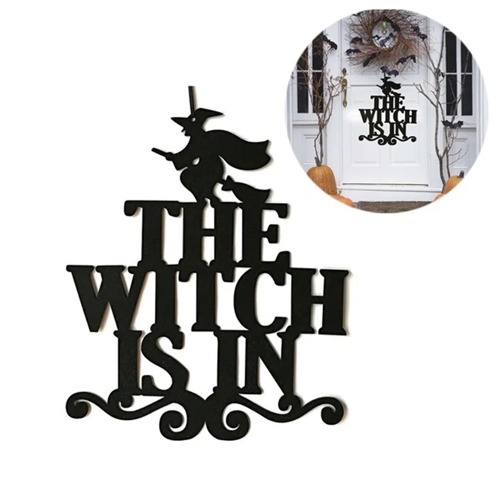 Hanging Sign Decorations Non-Woven Trick or Treat and the Witch Is in Front Door and Wall Decoration Indoor Outdoor Yard Haunted House Party Supplies, Decor