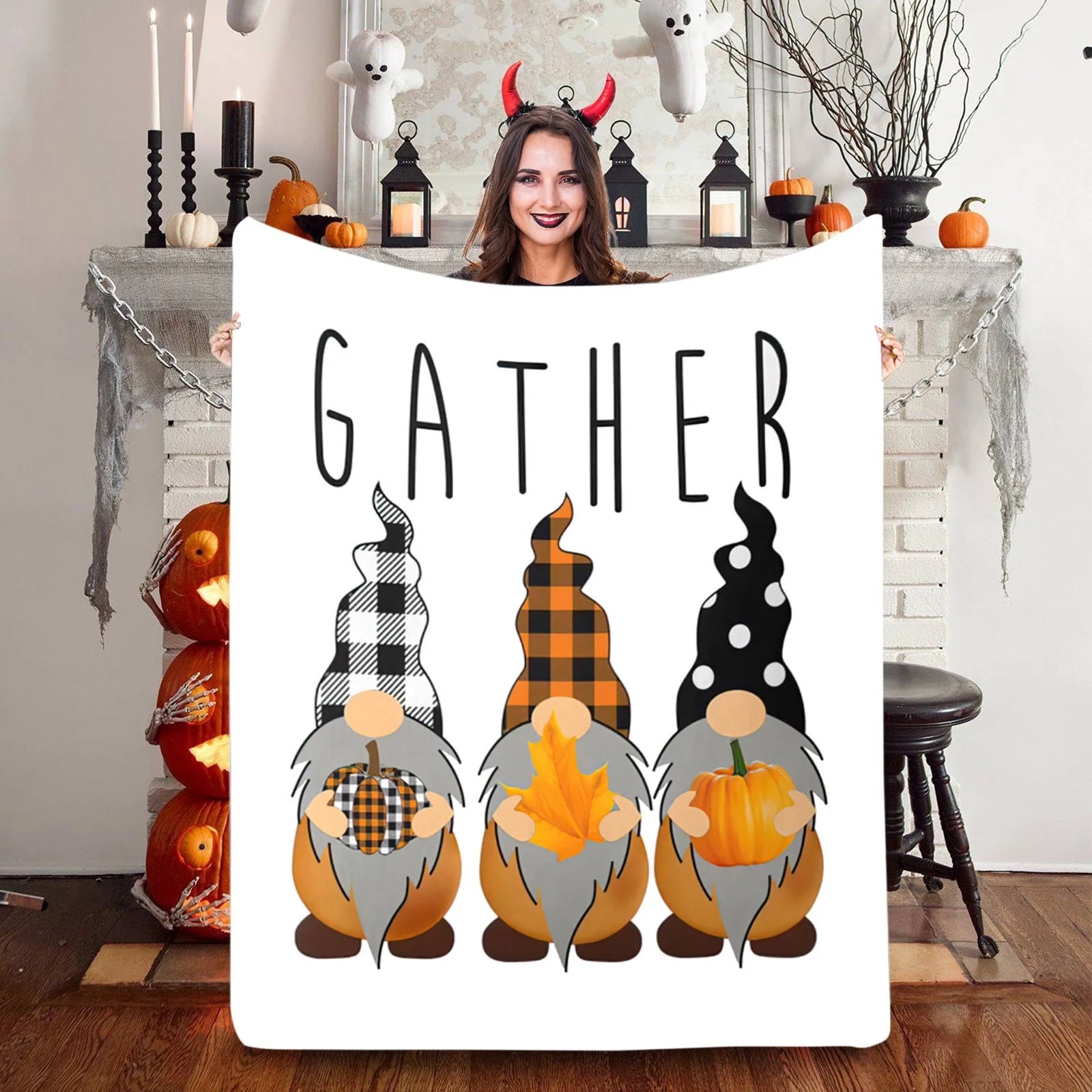 Halloween Blanket, Cute Halloween Spooky Black and White Throw Blanket, Lightweight Cozy Flannel Blanket, Fall Throw Blankets for Couch Sofa Bed Home Decorations, 59 X 79 Inch