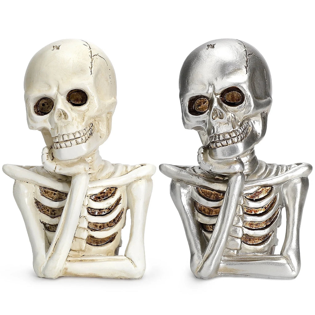 2PCS Skeleton Halloween Decor, Thinking Skeleton Halloween Decorations Indoor for Table