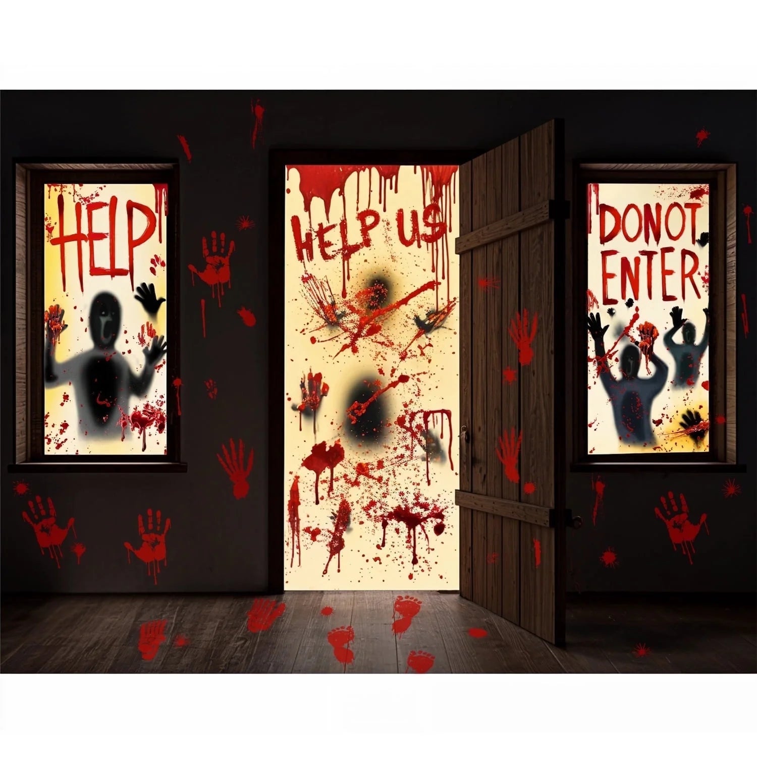 Halloween Window Clings for Spooky Halloween Window Decorations, Horror Window Stickers with Blood Handprint