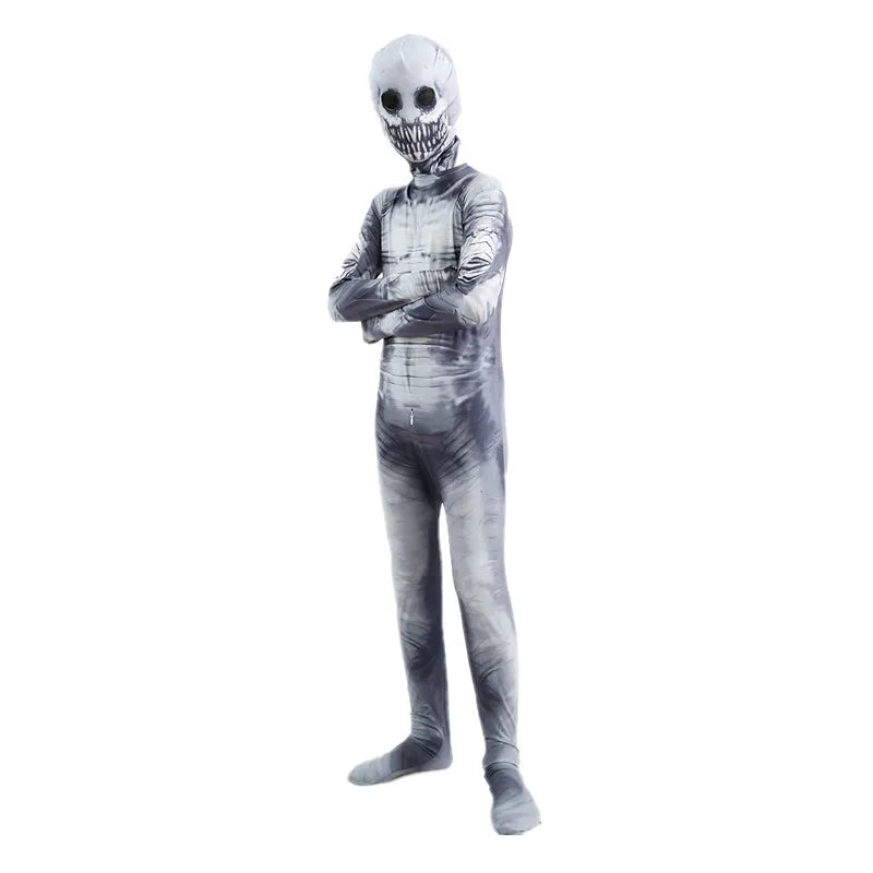 Halloween Ghost Skin Costume Grim Reaper Costume Scary Skeleton Tights Shadow Demon Bodysuit Costume for Kids Dress up Party