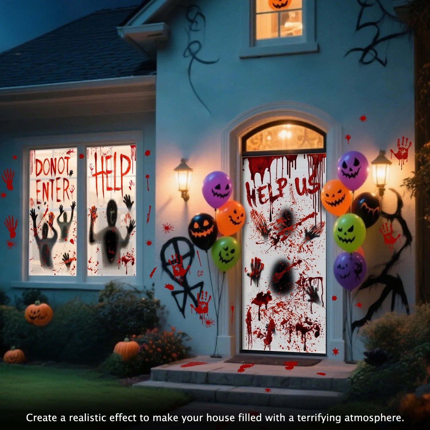 Halloween Window Clings for Spooky Halloween Window Decorations, Horror Window Stickers with Blood Handprint