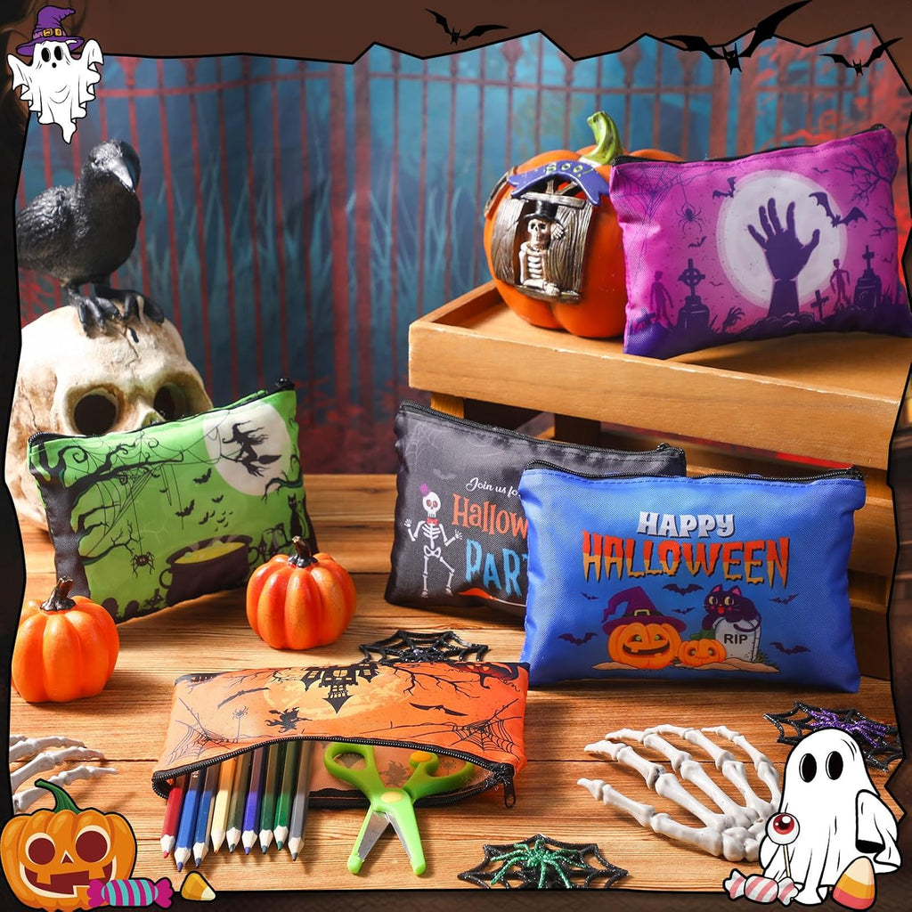 24 Pcs Cosmetic Bags Makeup Bags Bulk Cute Portable Pouches with Zipper Travel Toiletry Organizer Purse Women'S Gift Birthday Party Favors(Halloween)