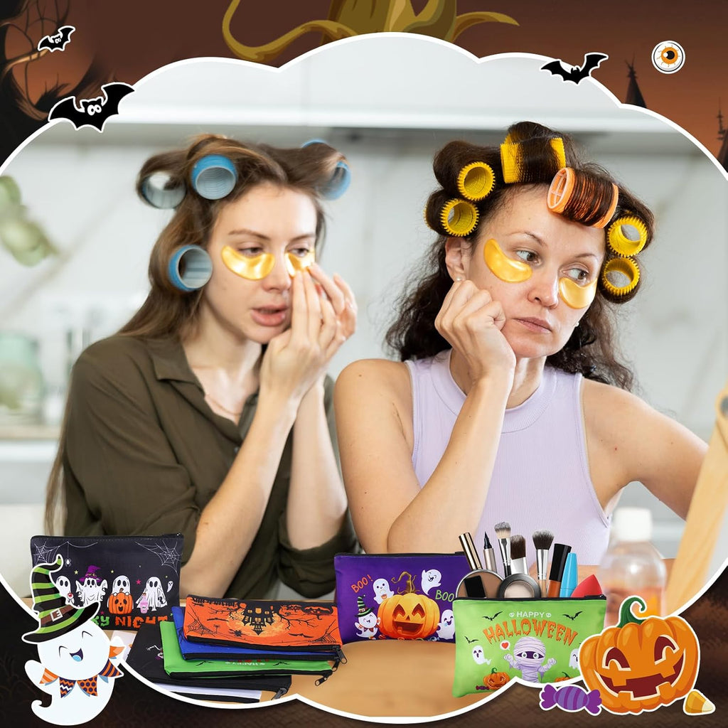 24 Pcs Cosmetic Bags Makeup Bags Bulk Cute Portable Pouches with Zipper Travel Toiletry Organizer Purse Women'S Gift Birthday Party Favors(Halloween)