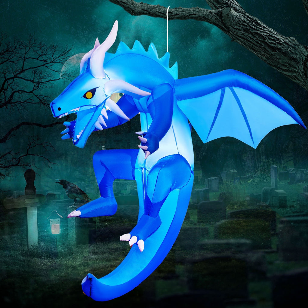 5 FT Halloween Inflatable Ice Dragon,Blue Hanging Flying Dragon Inflatable Halloween Blow up Yard Decorations outside Decorations
