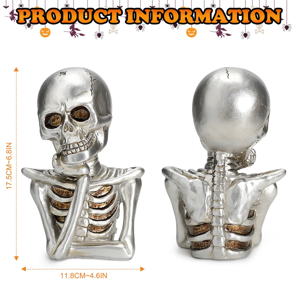 2PCS Skeleton Halloween Decor, Thinking Skeleton Halloween Decorations Indoor for Table