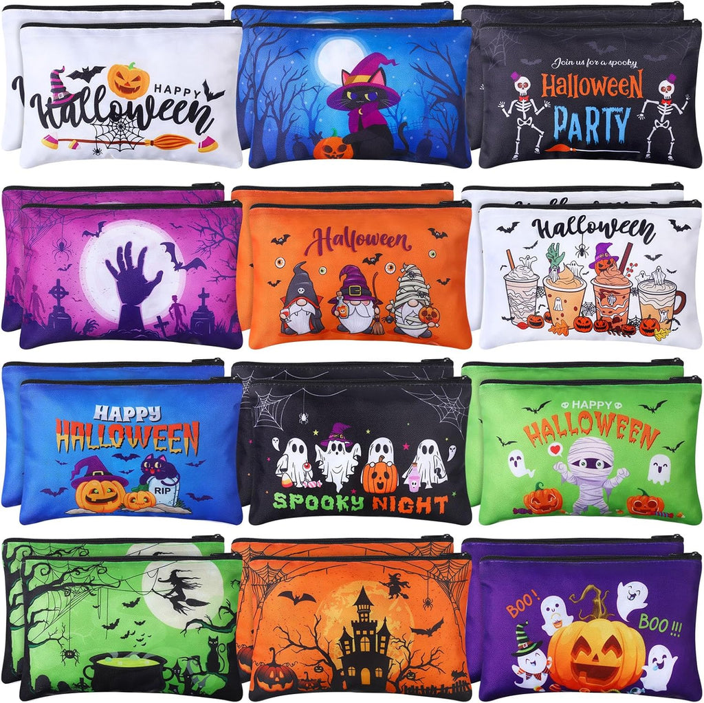 24 Pcs Cosmetic Bags Makeup Bags Bulk Cute Portable Pouches with Zipper Travel Toiletry Organizer Purse Women'S Gift Birthday Party Favors(Halloween)