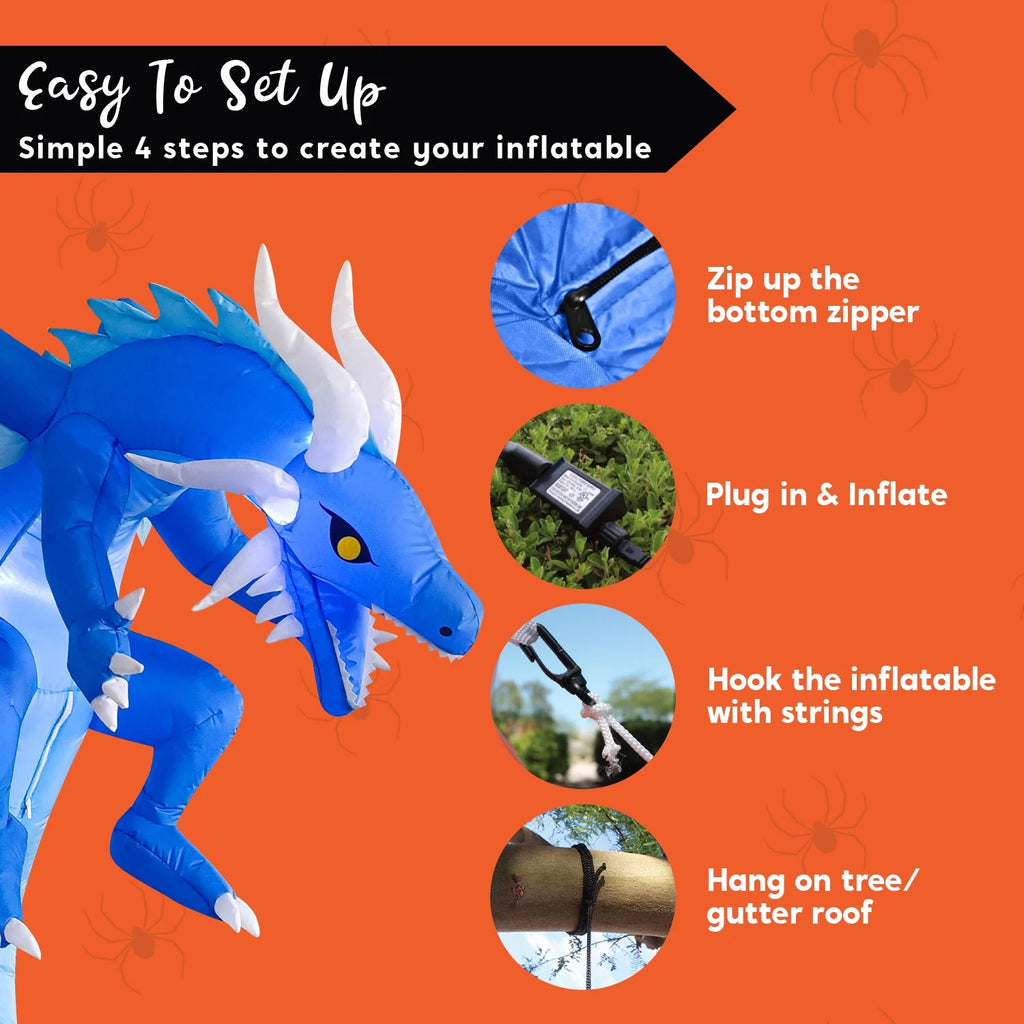 5 FT Halloween Inflatable Ice Dragon,Blue Hanging Flying Dragon Inflatable Halloween Blow up Yard Decorations outside Decorations