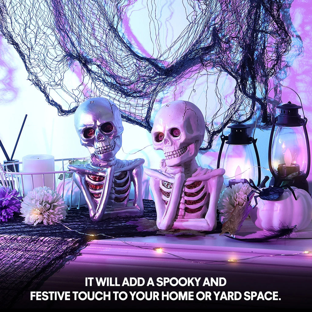 2PCS Skeleton Halloween Decor, Thinking Skeleton Halloween Decorations Indoor for Table