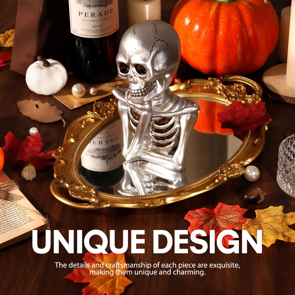 2PCS Skeleton Halloween Decor, Thinking Skeleton Halloween Decorations Indoor for Table