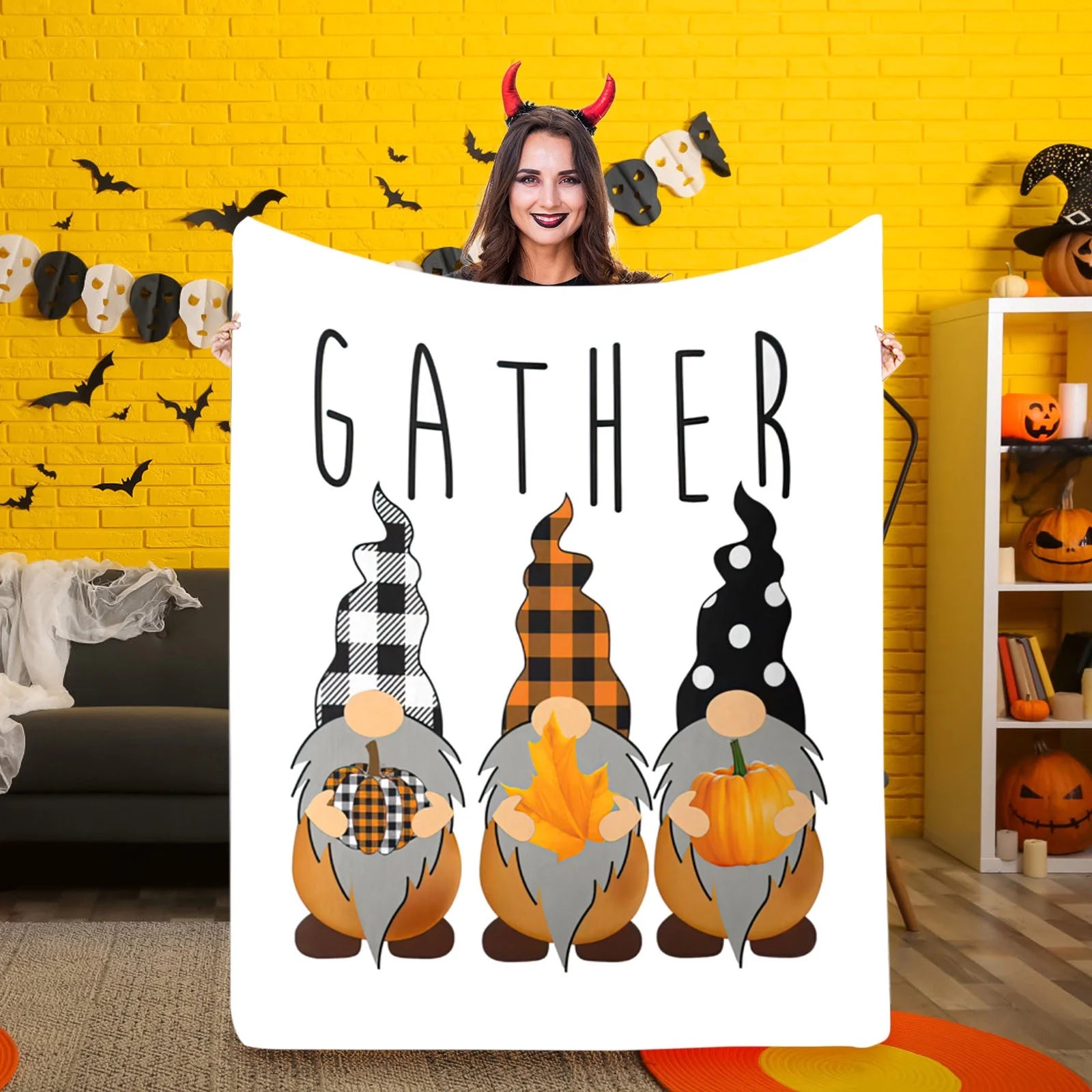 Halloween Blanket, Cute Halloween Spooky Black and White Throw Blanket, Lightweight Cozy Flannel Blanket, Fall Throw Blankets for Couch Sofa Bed Home Decorations, 59 X 79 Inch