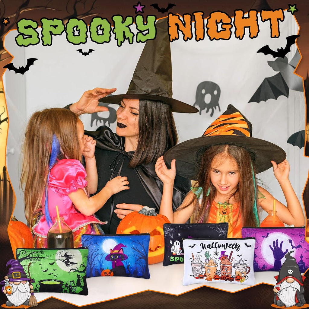 24 Pcs Cosmetic Bags Makeup Bags Bulk Cute Portable Pouches with Zipper Travel Toiletry Organizer Purse Women'S Gift Birthday Party Favors(Halloween)