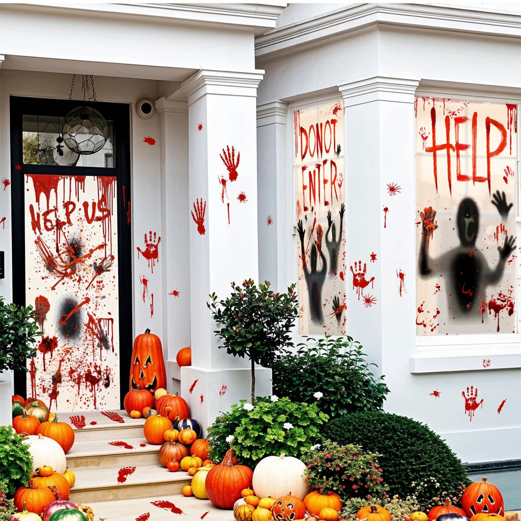 Halloween Window Clings for Spooky Halloween Window Decorations, Horror Window Stickers with Blood Handprint